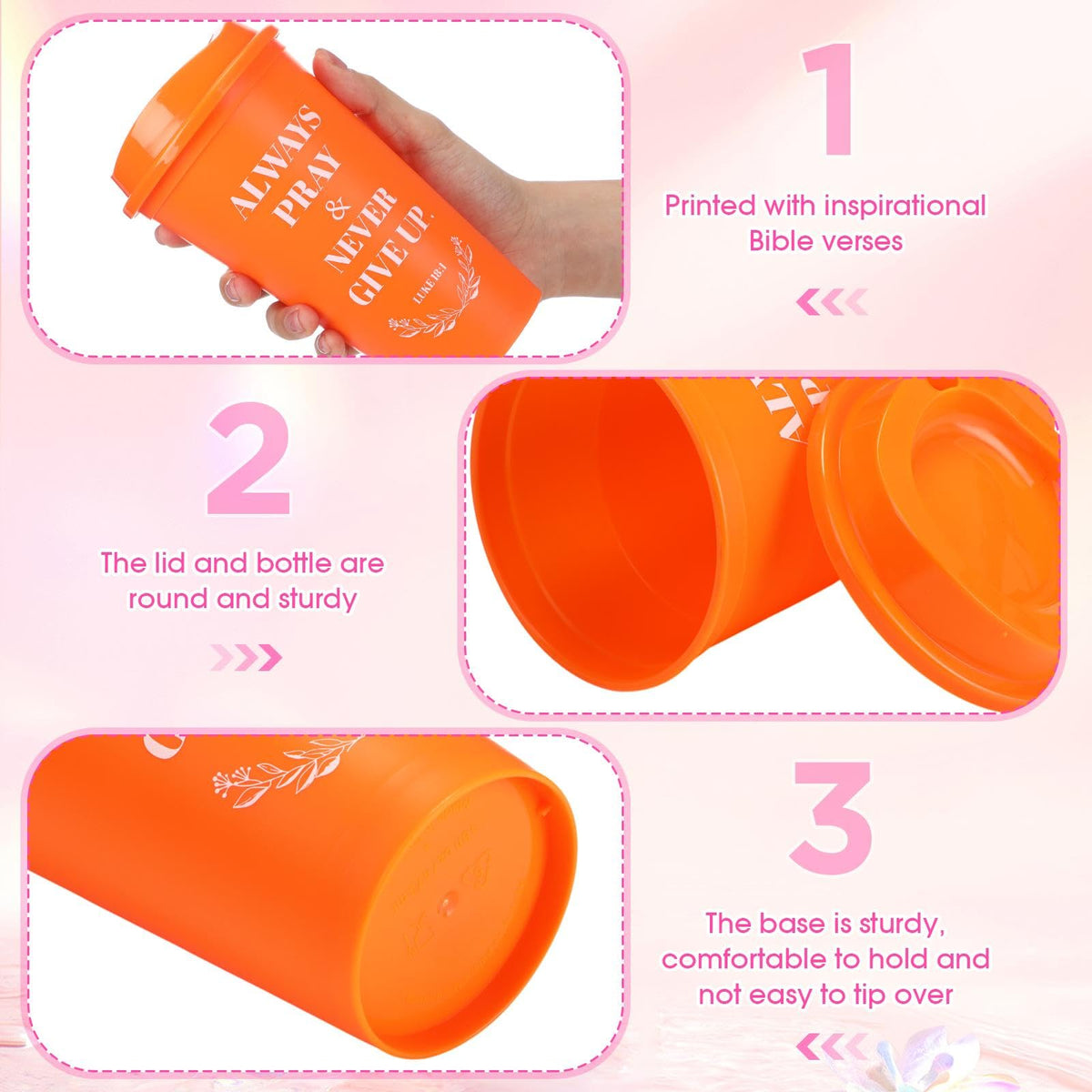 Set of Christian gift cups with spill-resistant lids