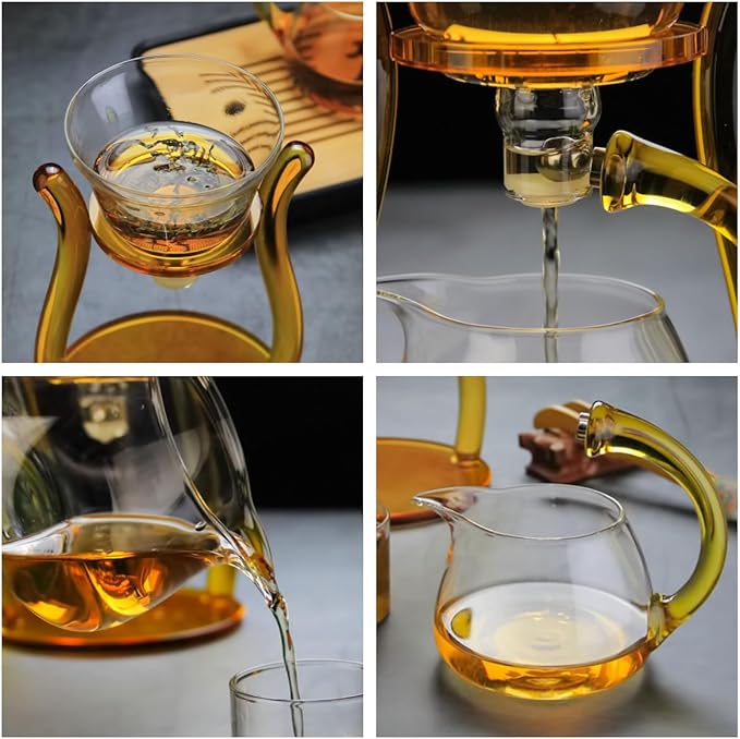 MOZEO Lazy Kungfu Teapot Glass Semi-automatic Tea Maker Suction Automatic Water Brewing Teapot Office Flower Glass Tea Set with 6pcs Cups