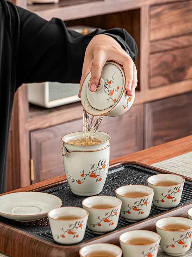 Ru Kiln Persimmon Pattern Tea Set, Teapot, Gaiwan and Cups-suit10