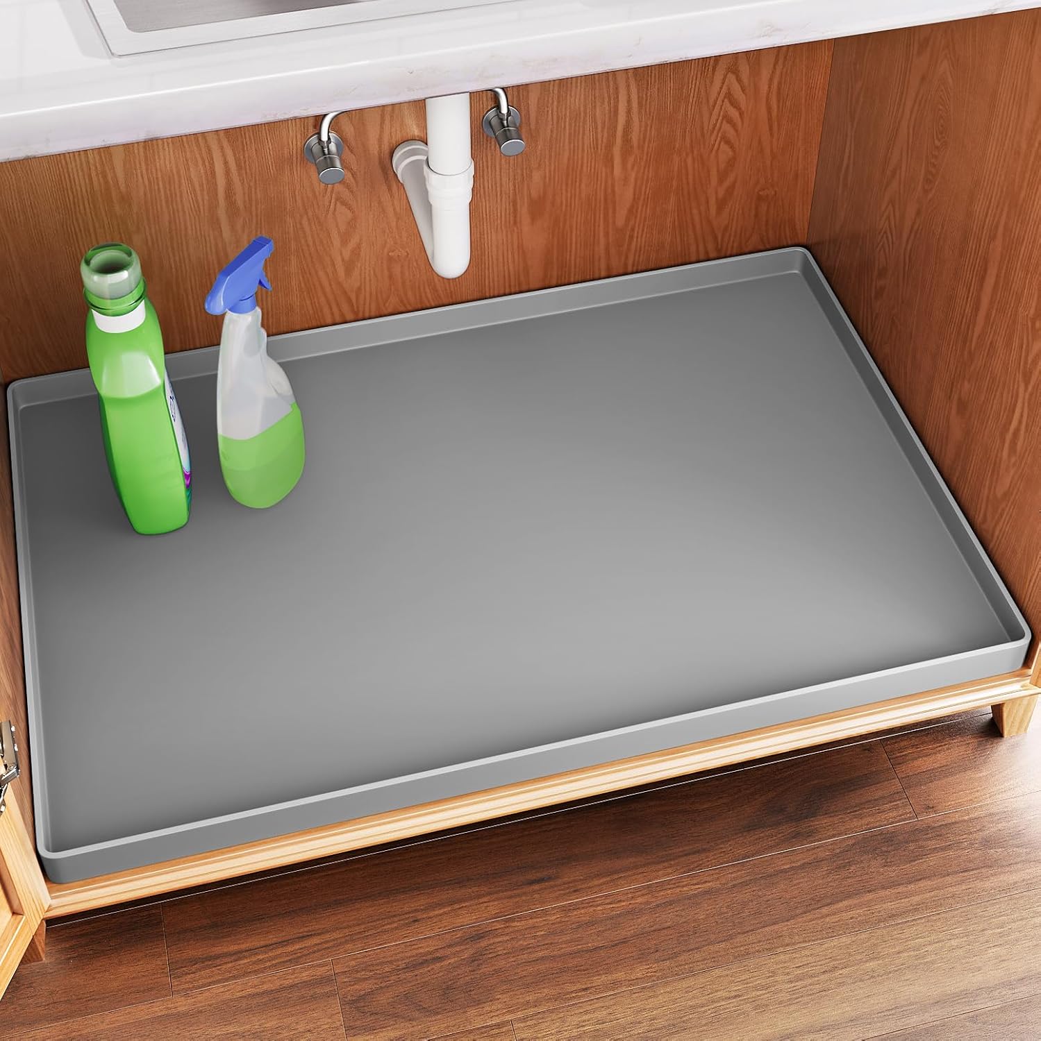 FLATO Waterproof Under Sink Mat 28" x 22" Shelf Liner for Kitchen and Bathroom, Cabinet Protector, Organizers and Storage, Flexible Silicone Drip Tray