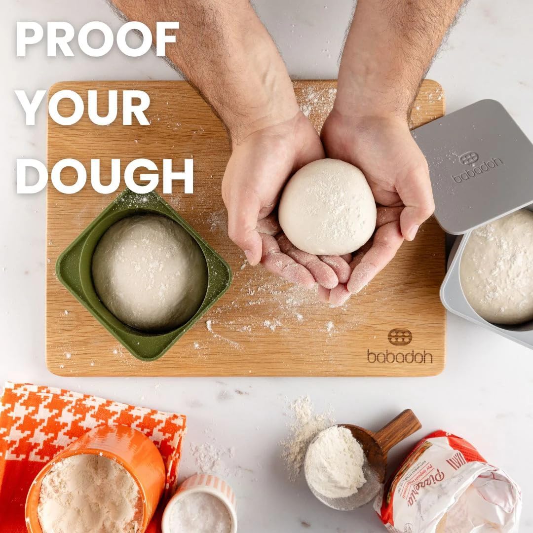 Babadoh Pizza Making Accessories | Pizza Dough Proofing Containers with Lids | Set of 3 | Multi Green (1 Dough, 1 Olive, 1 Sage) | Original Size (make 12" Pizzas)