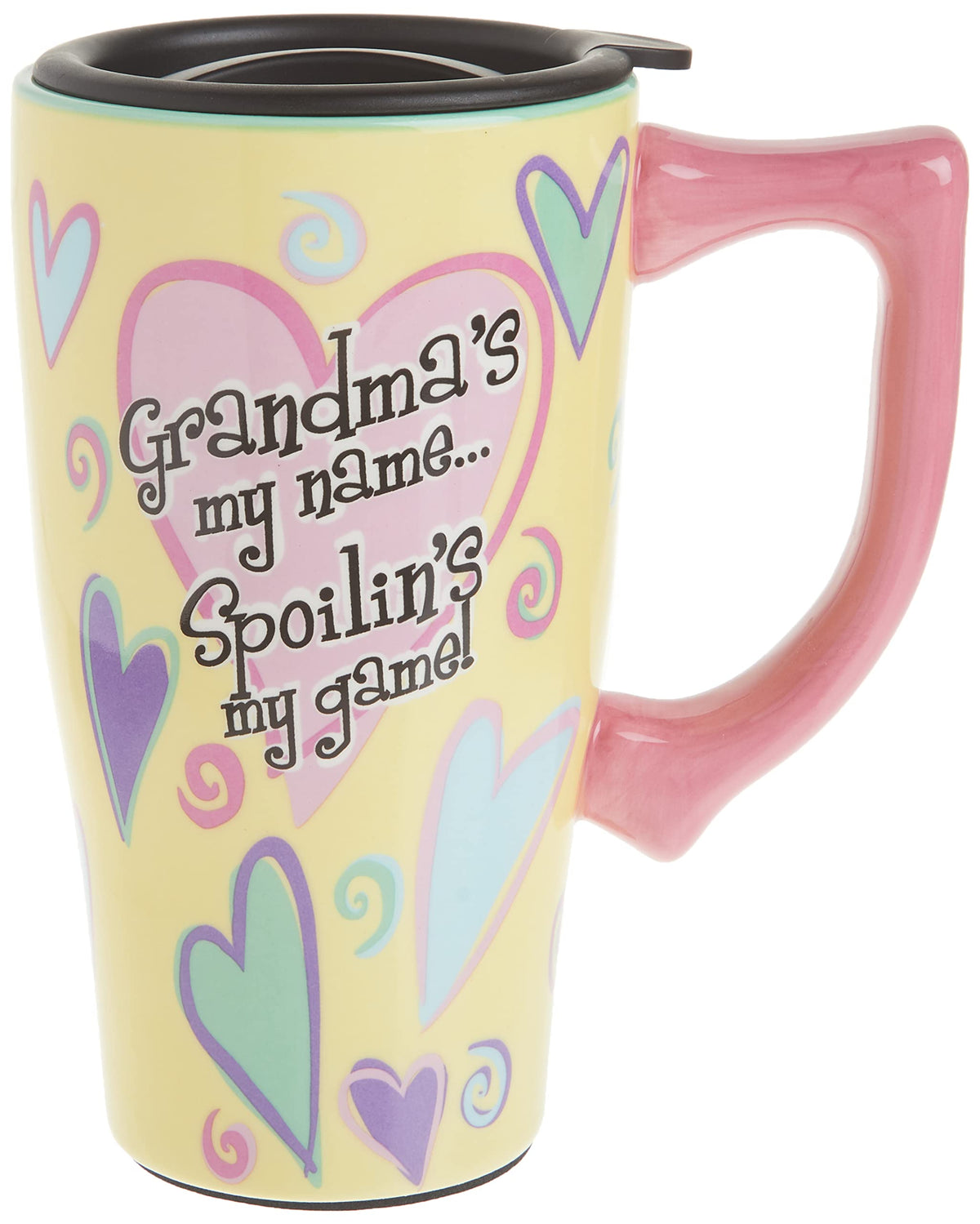 Yellow ceramic travel mug with locking lid