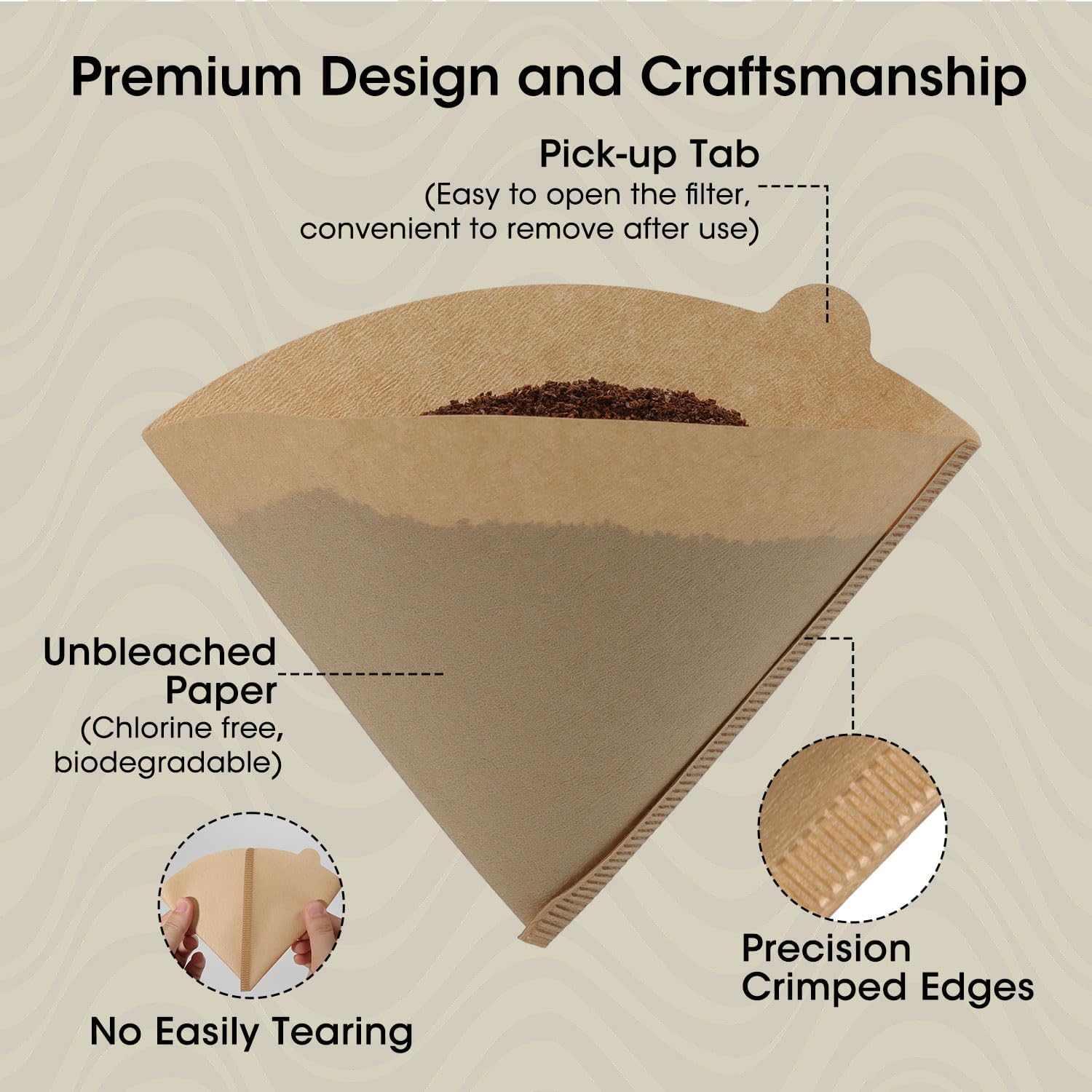 V60 Coffee Filters 02, ONIOU Unbleached Size 02 Cone Coffee Filters, 200 Count Natural Brown Pour Over Paper Filters for Hario V60 & Others 1–4 Cup Coffee Dripper