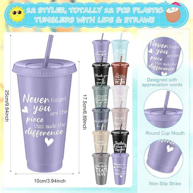 Shellwei 36 Pcs Employee Appreciation Gifts Bulk 24 oz Thank You Tumbler with Lid and Straw Mini Spiral Notebooks and Pens Appreciation Gifts for Team Employee Coworkers Teacher (Teamwork)