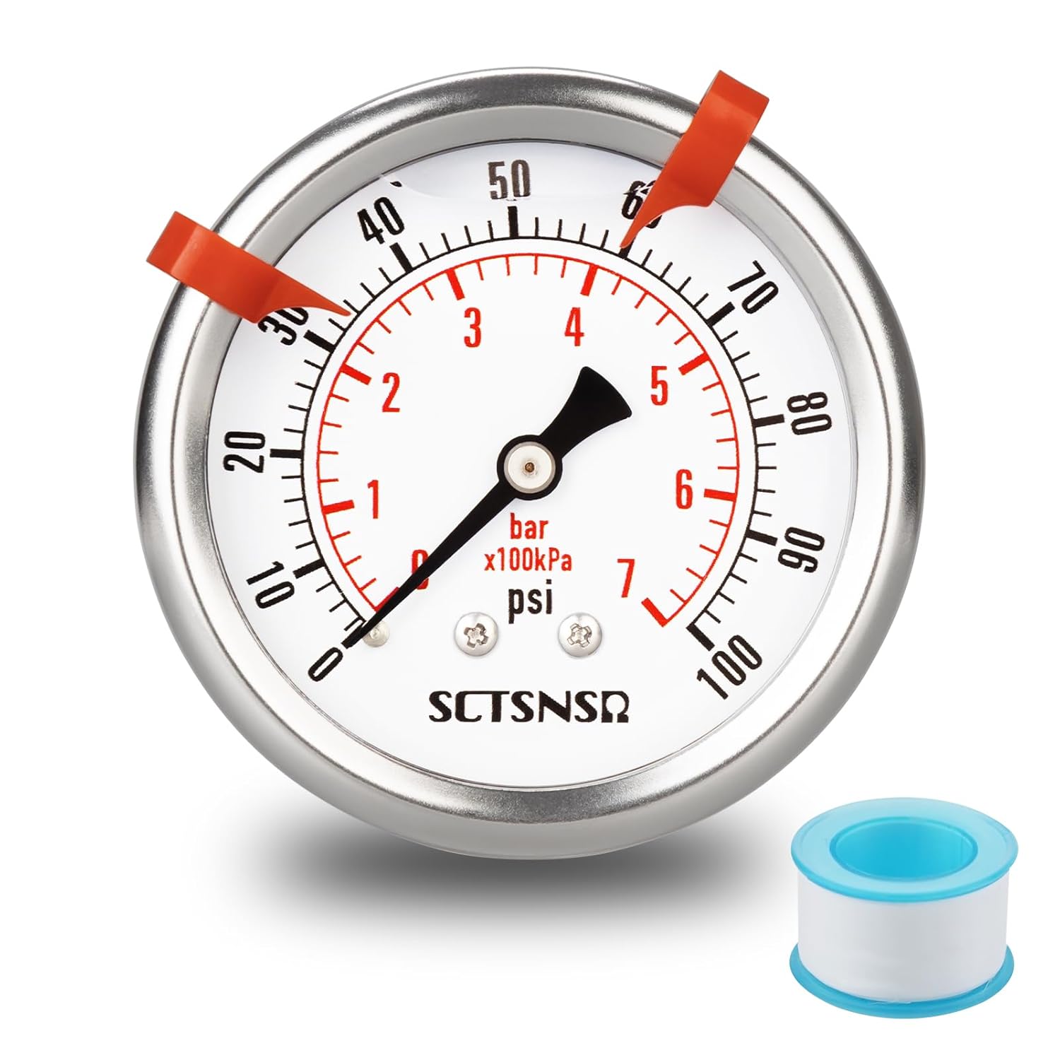 0 to 100 Psi Pressure Gauge, Glycerin Liquid Filled, 2.5 inch Dial, 1/4