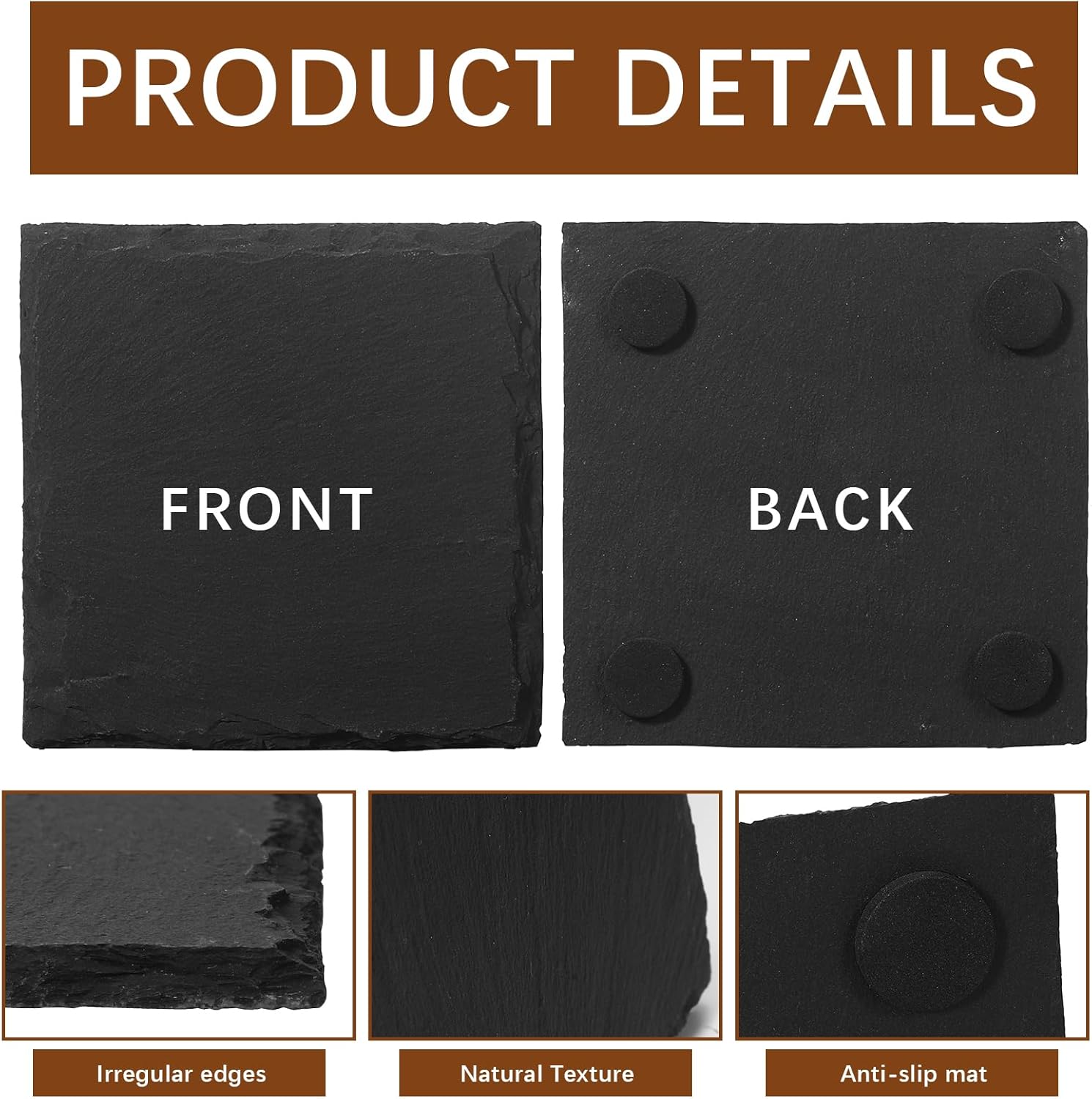 48 PCS Slate Coasters Black Square 4 Inch Bulk Rock, Blank Laser Engraving, Scratch Resistant Bottom, Home Office Kitchen Gift Wedding Bar Party (48 PCS Square Coasters)