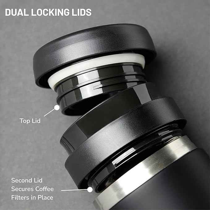 ESPRO P0 Ultralight French Press Coffee Maker for Travel, Vacuum Insulated Stainless Steel, 16 Ounces, Matte Meteorite Black