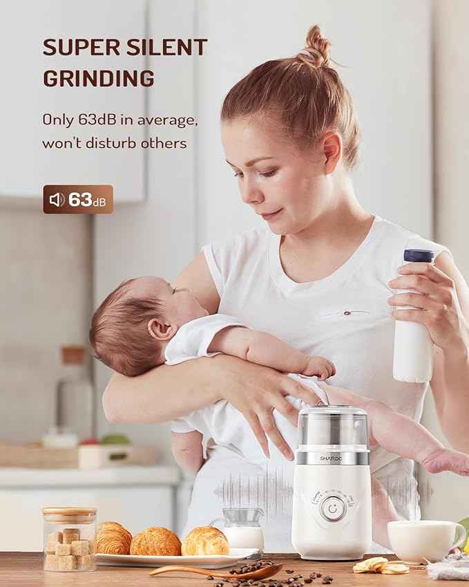 SHARDOR Electric Super Silent Blade Coffee Grinder, Timed Grind Control Rotary Knob, Adjustable Coarse to Fine for Coffee Beans, Spices & Herbs, with 1 Removable Stainless Steel Bowl, Cream