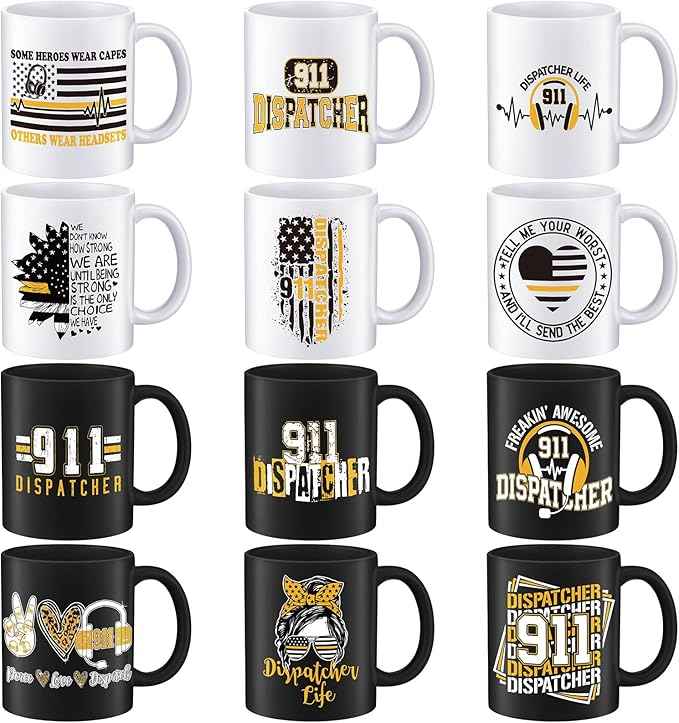 12 Pcs 911 Dispatch Gifts Mugs Bulk, Dispatch Appreciation Week Gifts 911 Dispatcher Telecommunicators Week Call Responder Team NPSTW 11oz Mug for Emergency Dispatcher Operator Responder