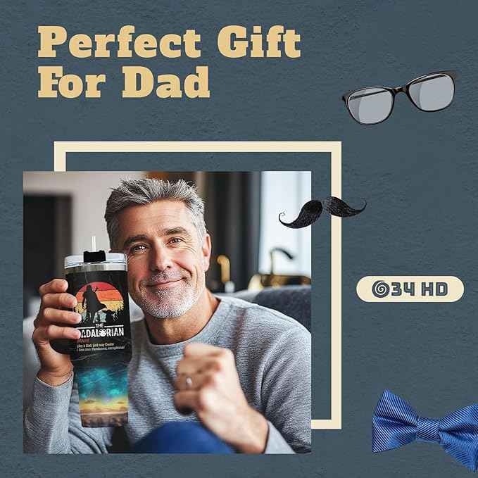 34HD Father Day Gifts, Dadalorian Tumbler Set of 2 Stainless Steel, Best Dad In The Galaxy Mug, Star Dad Gifts, Birthday Gifts for Men