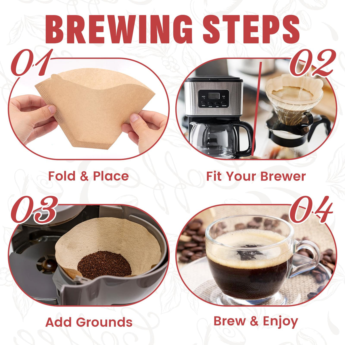 Natural paper coffee filters for pour-over brewers
