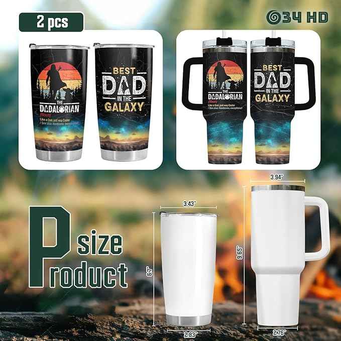 34HD Father Day Gifts, Dadalorian Tumbler Set of 2 Stainless Steel, Best Dad In The Galaxy Mug, Star Dad Gifts, Birthday Gifts for Men
