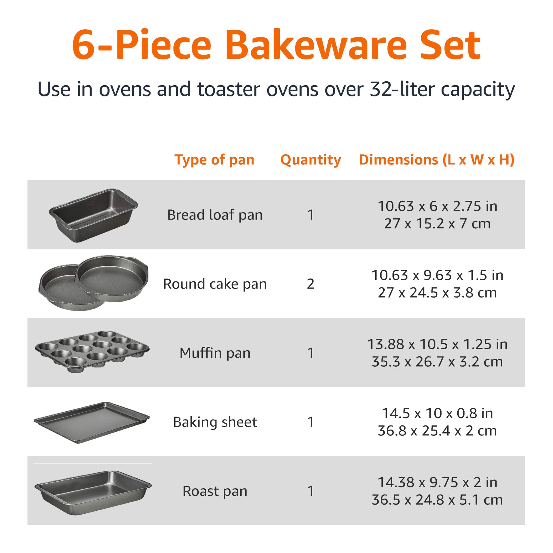 6 Piece Nonstick Carbon Steel Bakeware Set with Cake (6 Count)