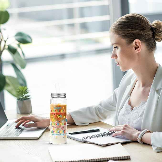 Vesici 24 Pcs Happy Administrative Professionals Day Gift 14. 2oz Thank You Gifts Lid and Straw Plastic Reusable Tumbler Bulk Cold Drinking Cup for Administrative Assistant Party Favors