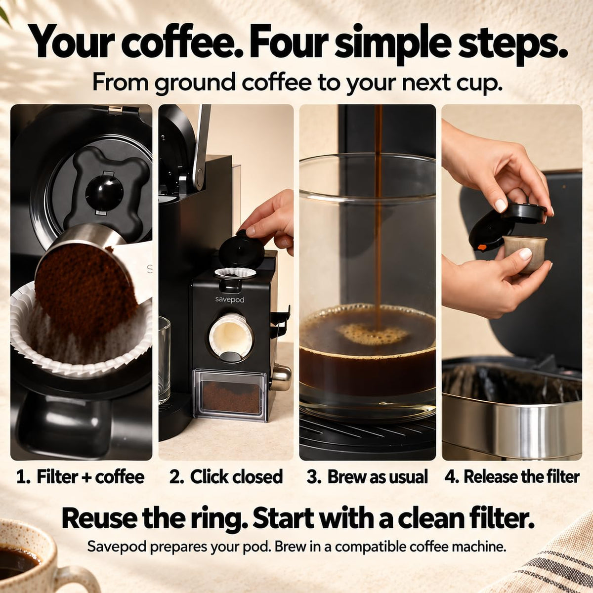 Compact coffee pod maker footprint