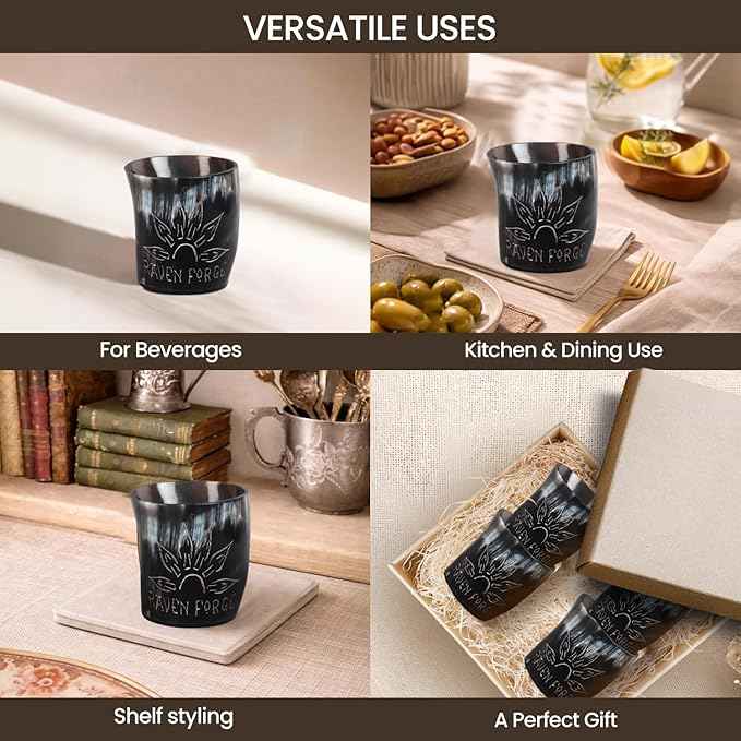 Handicrafts Home Viking Horn Shot Glasses Set of 8, Handmade Natural Ox Horn, Rustic Viking Drinkware Whiskey Shot Cups, Father’s day Gifts, Birthday Gifts for Men, Gifts for Dad, Room Decor for Men