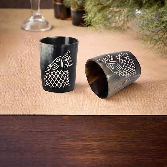 Handicrafts Home Viking Horn Shot Glasses Set of 8, Handmade Natural Ox Horn, Rustic Viking Drinkware Whiskey Shot Cups, Father’s day Gifts, Birthday Gifts for Men, Room Decor for Men