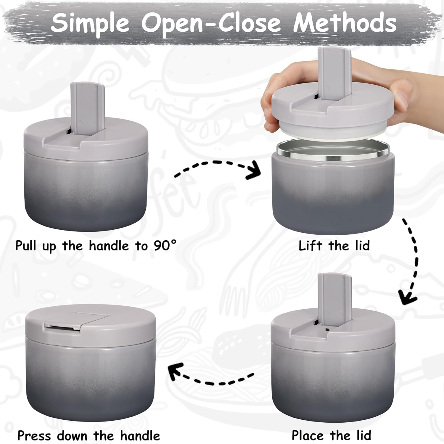 12oz Insulated Vacuum Food Jar with Buckle Lid Wide Mouth Soup Thermo for Hot Food Kids Leakproof Stainless Steel Lunch Container (Gradient Grey, 12OZ) - Blissbrew