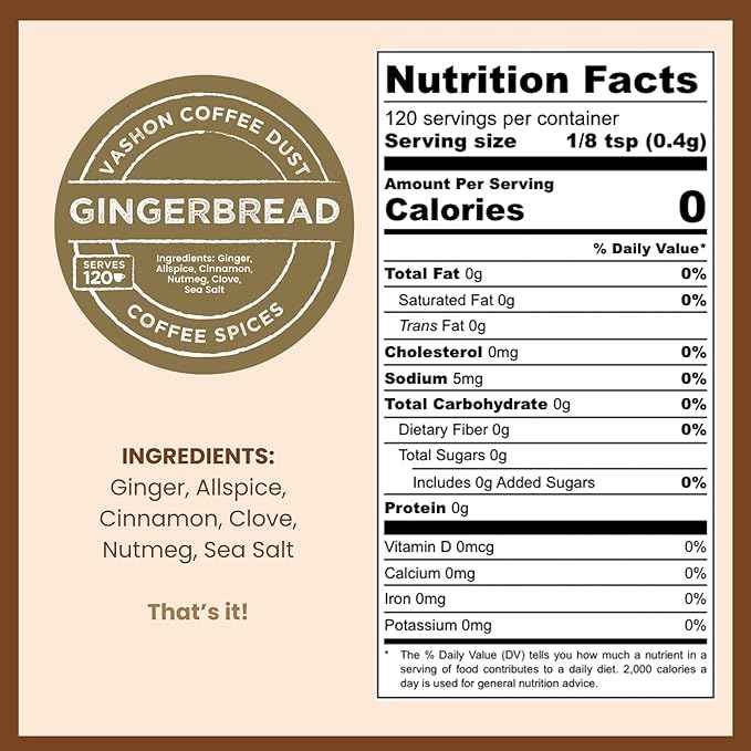 Coffee Dust Flavoring Powder, Gingerbread (120 Servings) - Pumpkin Spice Coffee Dusting Flavor, All Natural Syrup Alternative, Adds Aroma, Taste & Whole30 Wellness to Drinks, Tea & Foods - Creamer Alternative