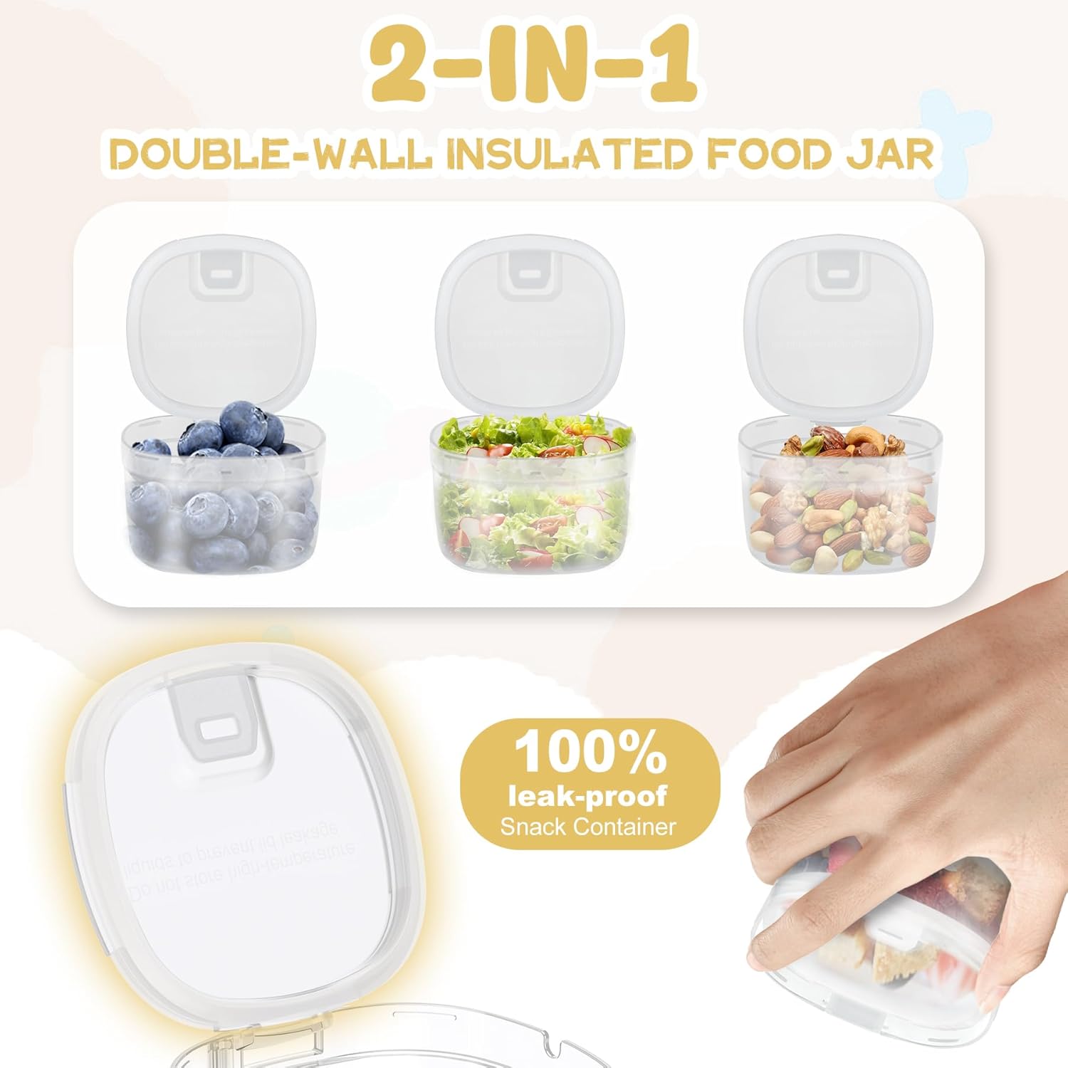 2 - in - 1 Soup Thermo for Hot Food 14oz with Snack Box Container Leak Proof Insulated Lunch Container Kids and Adults Stainless Steel Double Wall Vacuum Wide-mouth Thermal with Spoon and Handle - Blissbrew