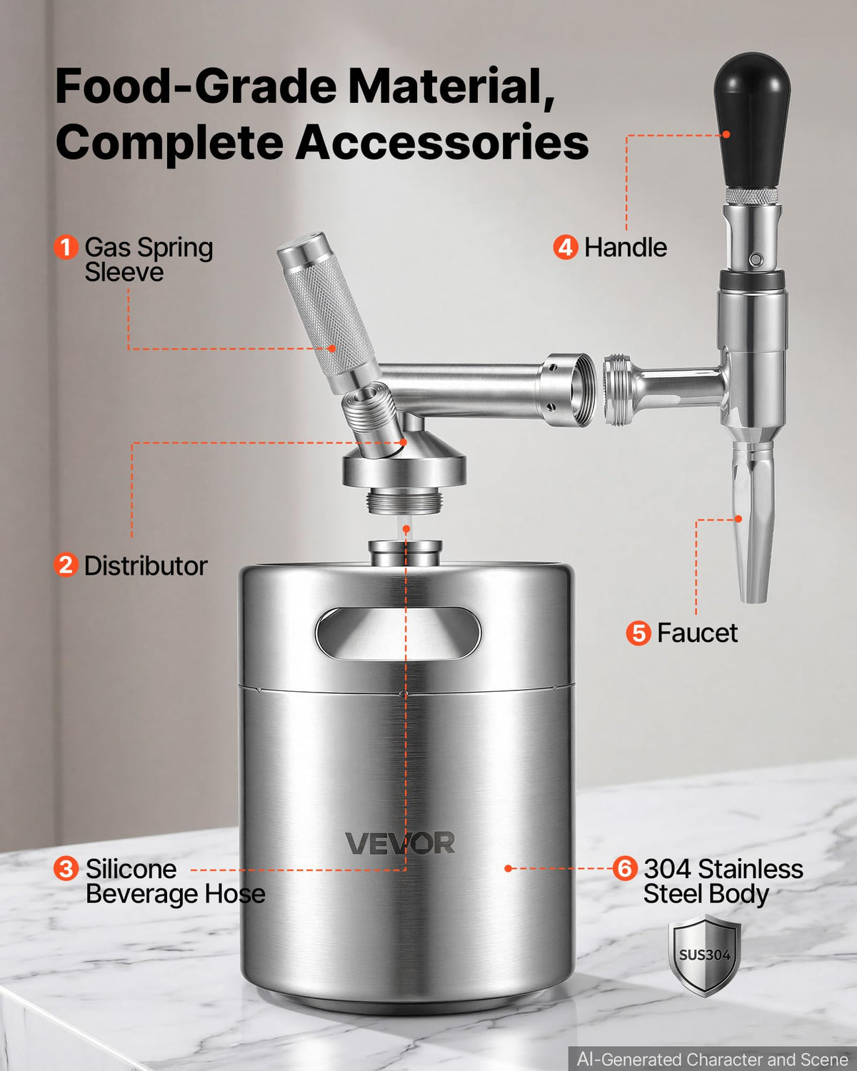 Silver 135 oz home coffee keg front view