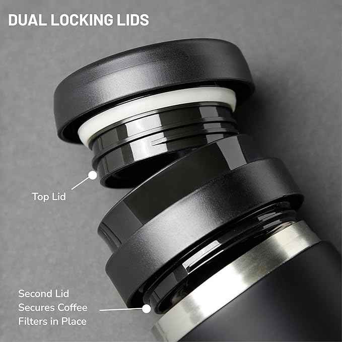 ESPRO P1 12 Ounces French Press Coffee Maker for Travel, Double-Walled Stainless Steel Vacuum Insulated, Matte Meteorite Black
