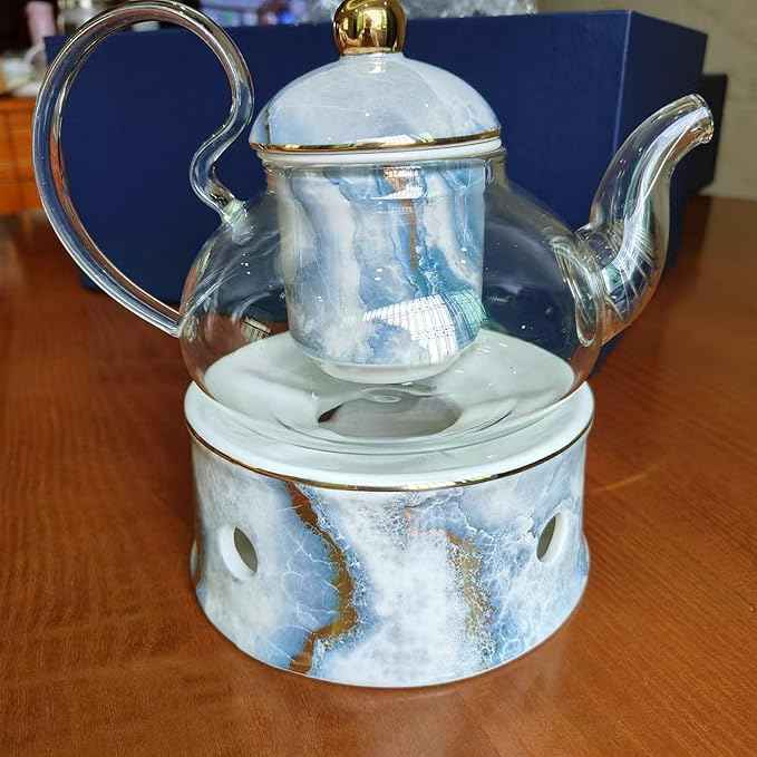 China Bone Porcelain Coffee Tea Set, English Light Luxury Afternoon Tea Set with Tea Stove Suitable as A Gift for Mother'S Day, Birthday, Christmas, and Gatherings (4-Sea Mist Cup)