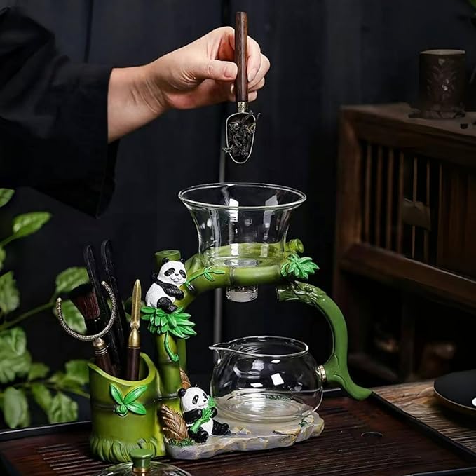 Chinese Gongfu Tea Set Magnetic Glass Teapot with Infuser Semi Automatic Tea Maker Set for Loose Leaf Tea