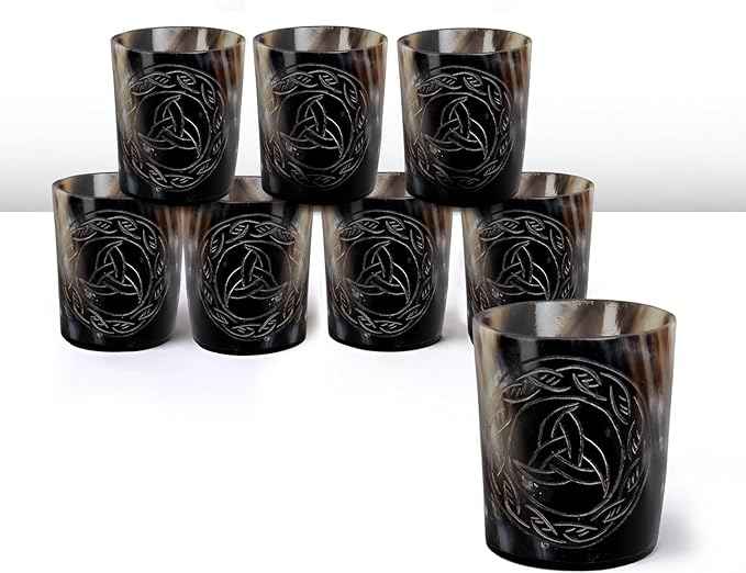 Handicrafts Home Viking Horn Shot Glasses Set of 8, Handmade Natural Ox Horn, Rustic Viking Drinkware Whiskey Shot Cups, Father’s day Gifts, Birthday Gifts for Men, Gifts for Dad, Room Decor for Men