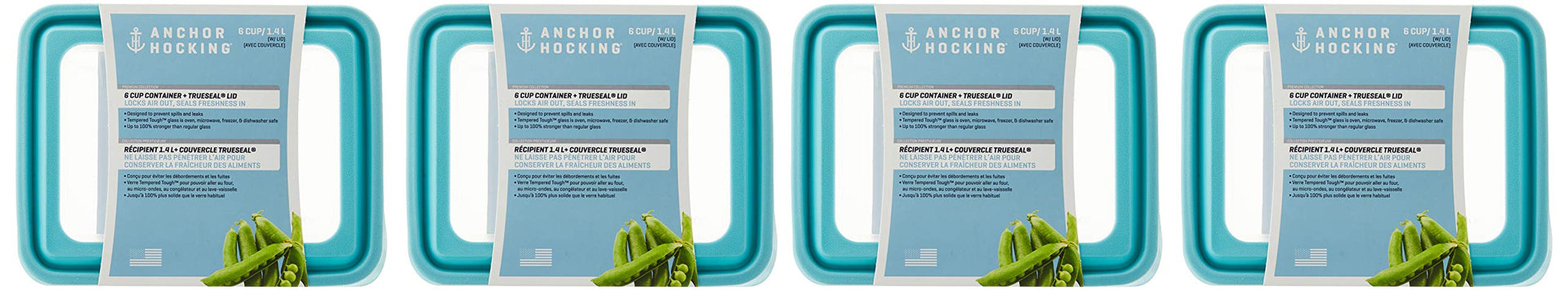 TrueSeal Glass Food Storage Containers with Mineral Blue Airtight Lids (4 Count)