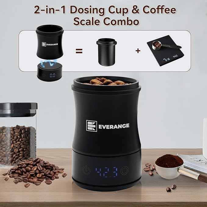 Digital Coffee Scale with Timer - Rechargeable Espresso Scale Precise Pour Over & Drip Coffee Scale, LED Display, Includes Dosing Cup, Black