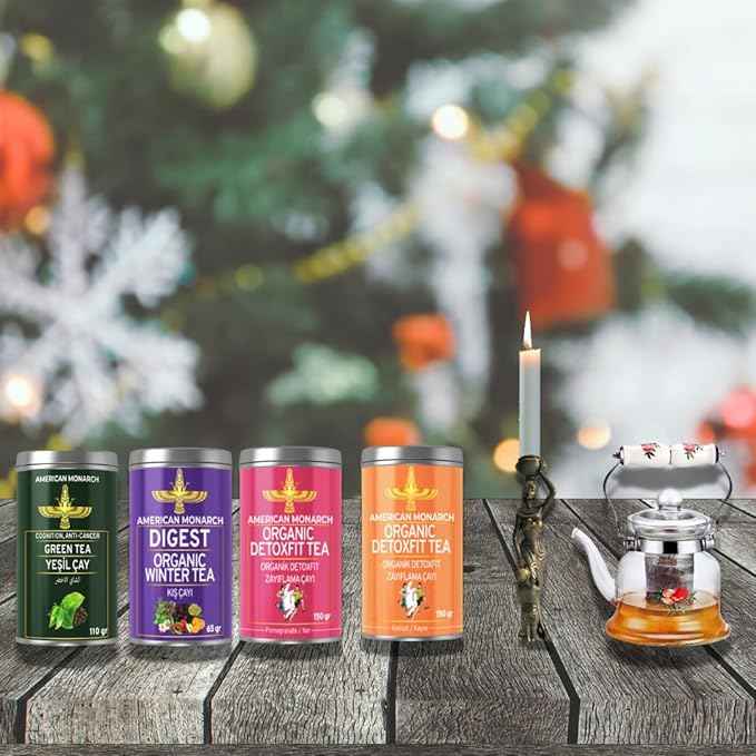 Super Christmas gift packages for New Year's Eve, enjoy your loved ones' Herbal Tea Christmas, 1 candle holder and Glass Teapot as a gift (1 gift)