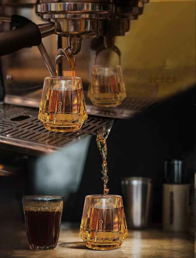 Cocinare KissCup Crystal Espresso Cup – 1.5oz Demitasse Cup for Espresso, Pour-over coffee & Tea, Amber Glow, Crystal Collection