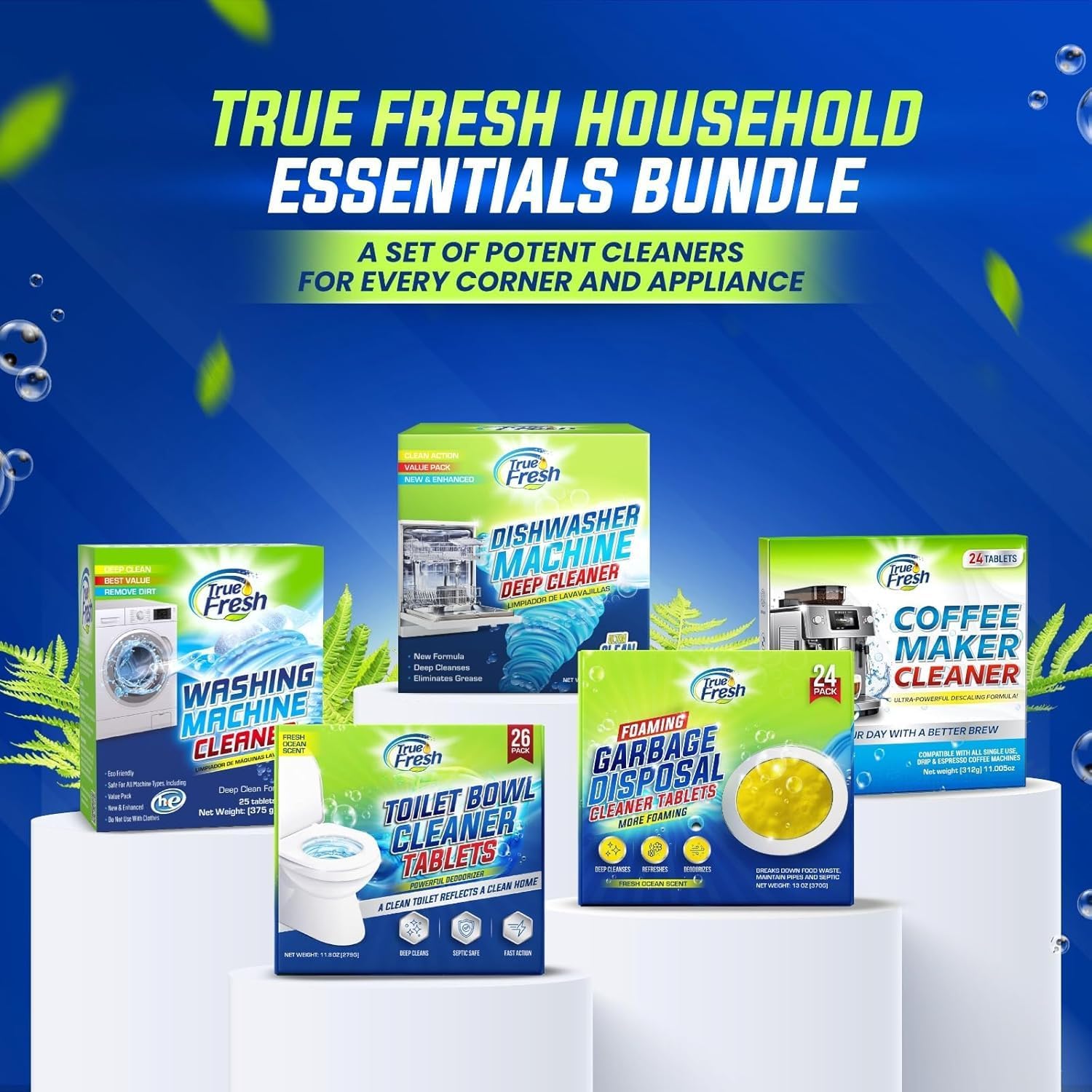 True Fresh Dishwasher Cleaner & Deodorizer Tablets 18-Pack, 20g Each - Powerful Limescale & Odor Removal - Deep Clean for Sparkling Dishwashers - Safe, Effective, and Compatible with All Models - Blissbrew