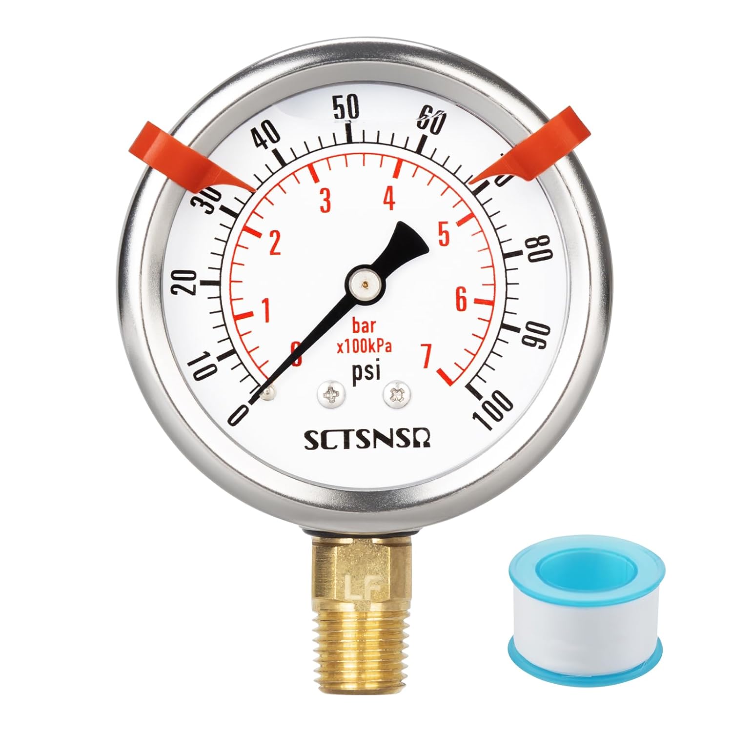 0 to 100 Psi Lead-Free Pressure Gauge, Glycerin Liquid Filled, 2.5 inch Dial, 1/4