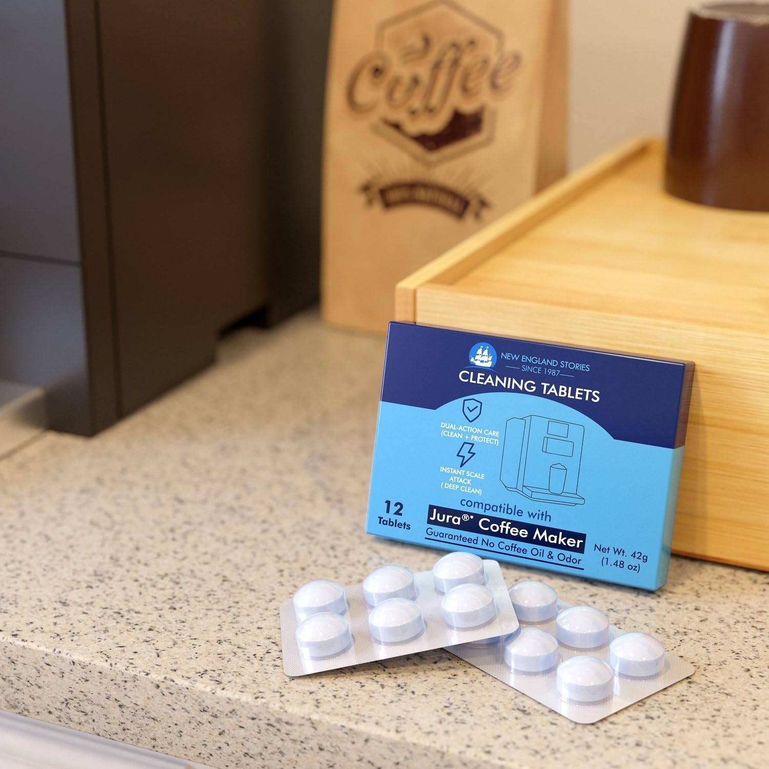 Jura Compatible Cleaning Tablets 12-Pack - Deep Clean Coffee Machine Internal Systems, Portafilter & Brew Group | Remove Oil Residue & Scale | E6/E8/S8/D6/C60/Impressa Models | Prolongs Lifespan