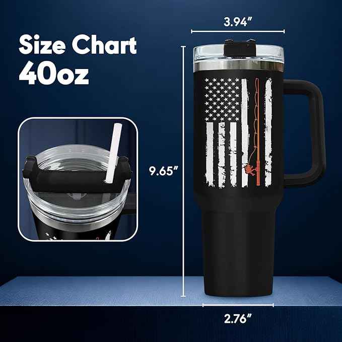 34HD Funny Fishing Tumbler 40oz with Handle Lid and Straw, Don’t Be a Dumb Bass Insulated Travel Coffee Cup, Father’s Day Gift for Men & Papa, Outdoorsman Fisherman Birthday Present