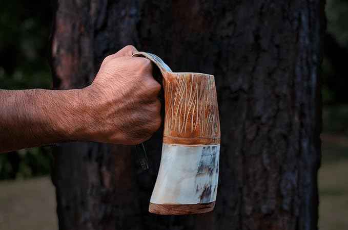 Viking OX Horn Mug, 16–20 Oz (The JARL) Ox Horn Cup & Coffee Stein | Stylish and Handmade Present for Men and Women, Home Accessories | Shot Glasses for Mead, Ale, Whisky and Beer Cup…