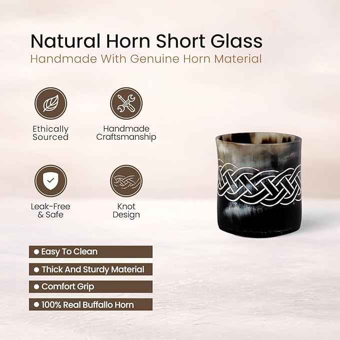 Handicrafts Home Viking Horn Shot Glasses Set of 4, Handmade Natural Ox Horn, Rustic Viking Drinkware Whiskey Shot Cups, Father’s Day Gifts, Medieval Decor Gift Set for Men & Groomsmen, Birthday Gifts
