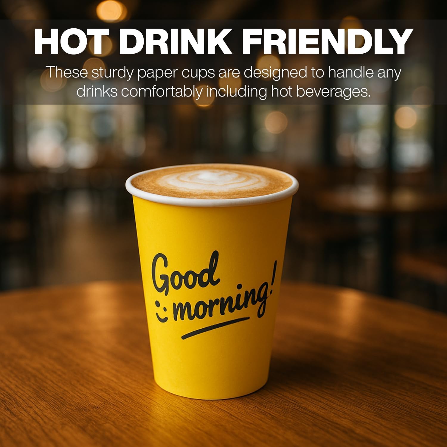 Smygoods Disposable Coffee Cups, To Go Paper Hot Cups, Good Morning Design (12 OZ, 50 Count) For Hot Beverages, Coffee, Tea, Espresso, Cocoa - Vasos Para Cafe
