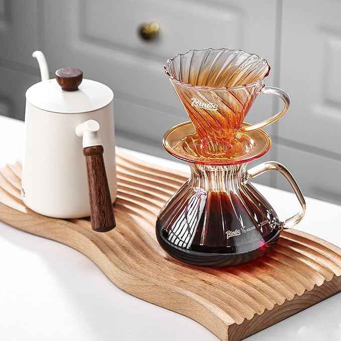 Bincoo Pour Over Coffee Maker Set,650ML Borosilicate Glass Carafe with Coffee Driper&50pcs Paper Filter,Glass Coffee Maker for Home Café Restaurant(Champagne)