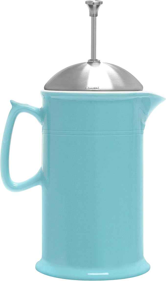 Chantal Stoneware French Press with Stainless Steel Plunger and Lid, 28 ounce capacity, Aqua