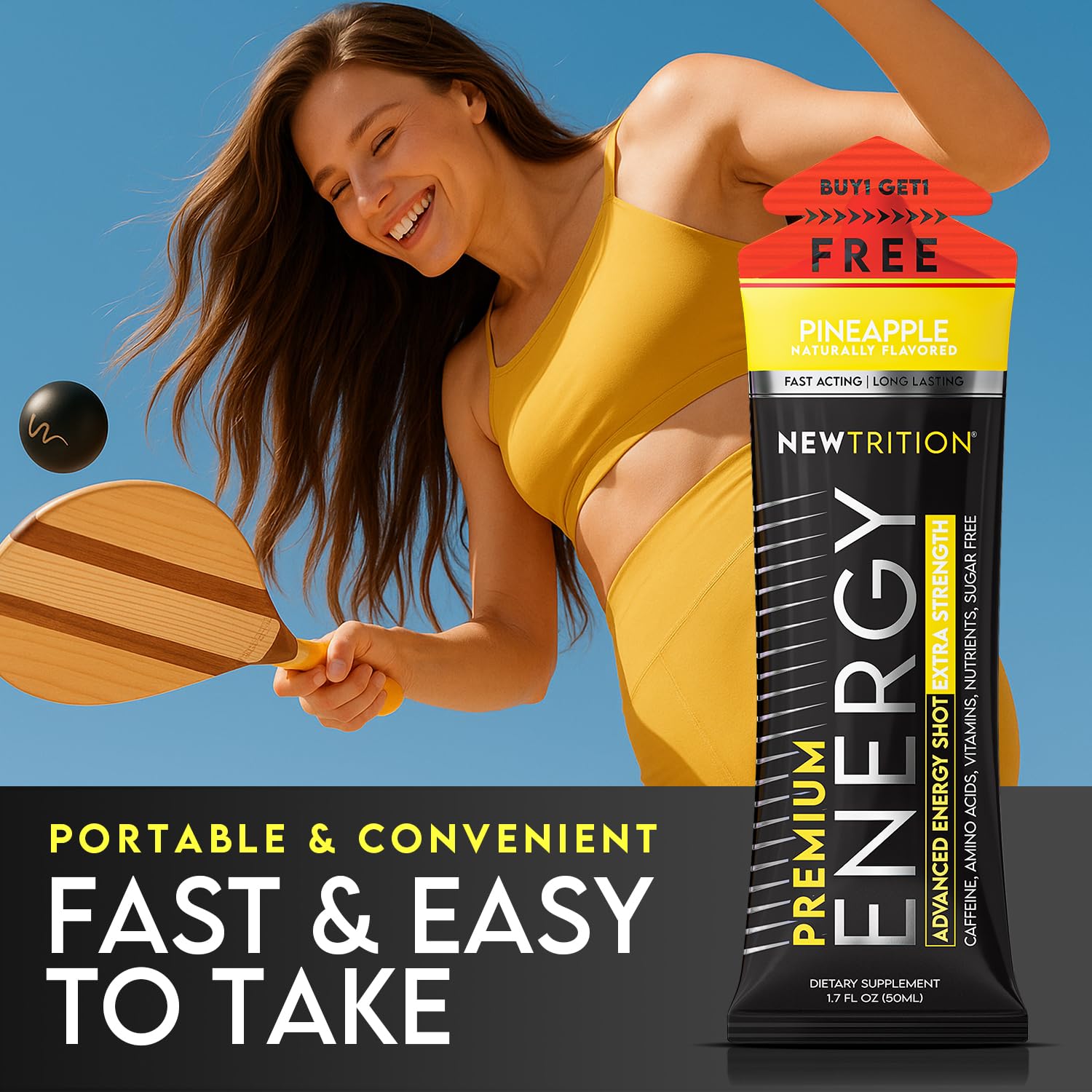 NewTrition® Extra Strength Energy Shots, 250mg Caffeine Energy Shots with Vitamin B & Amino Acids, Sugar-Free Vitamin Energy Shot, 1.7 fl oz (Pack of 12, Pineapple)