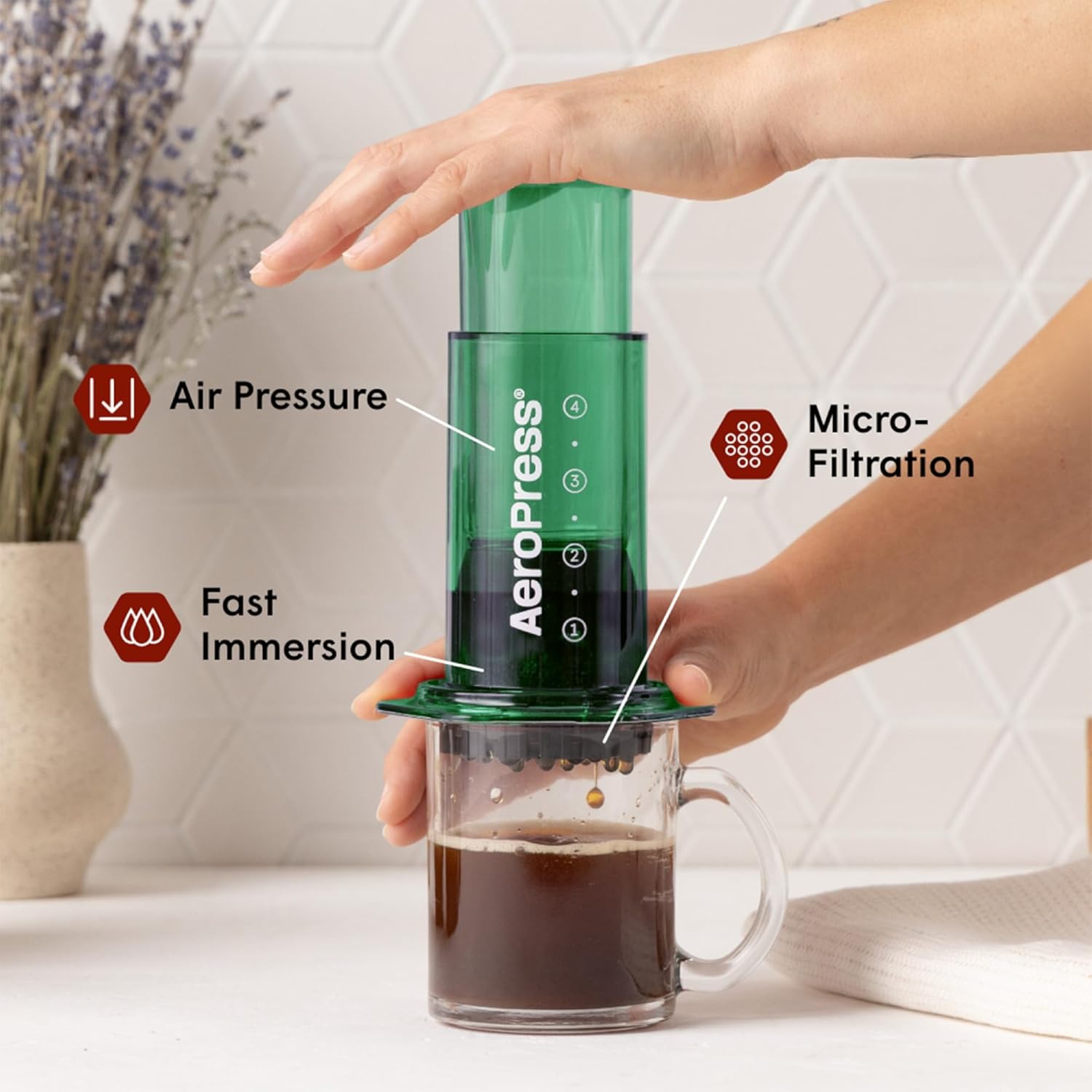 AeroPress Clear Green Coffee Press – 3 In 1 Brew Method Combines French Press, Espresso-style, Full Bodied Coffee Without Grit or Bitterness, Small Portable Coffee Maker for Camping & Travel, Green - Blissbrew