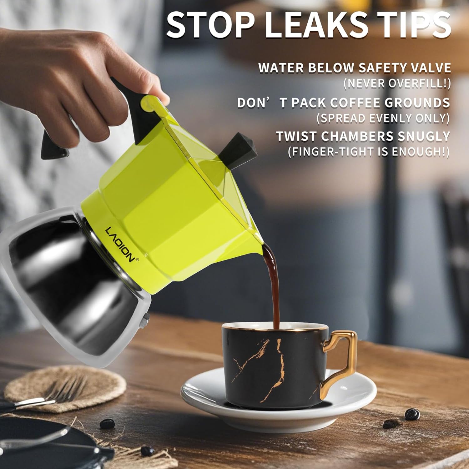 Stovetop Espresso Maker, 3Cup Moka Pot, Espresso Machine Compatible with Induction Cooktops, 150ml Stainless Steel & Aluminum Cuban Coffee Maker for Cafetera Cubana, Green