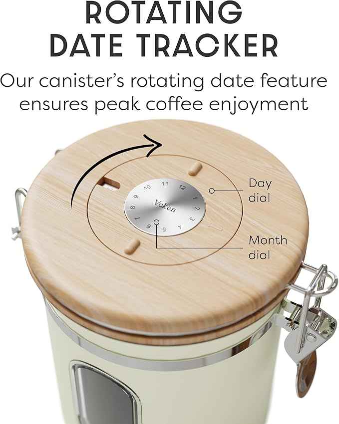 Veken Coffee Sugar Canister with Window, Airtight Stainless Steel Kitchen Food Storage Container with Lids, Date Tracker and Scoop for Grounds Coffee, Beans, Tea, Flour, Cereal Jars, 16OZ, Cream