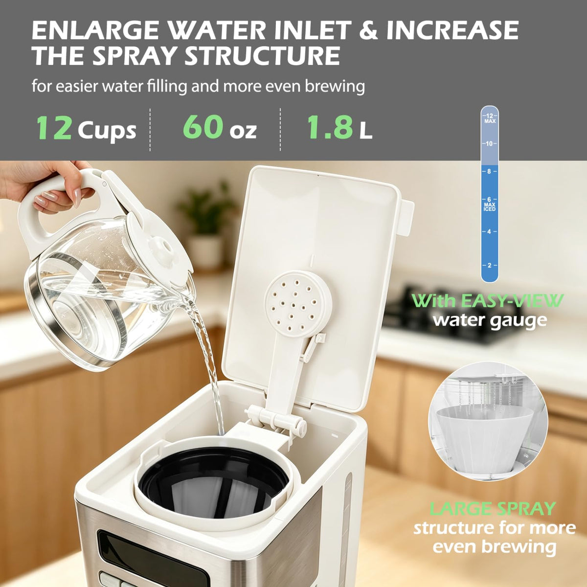 Coffee maker with large water window