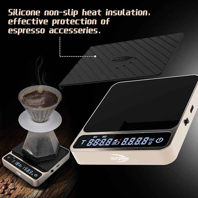 IKAPE Digital Coffee Scale, Premium Aluminium Espresso Scales with Timer, 2kg/0.1g High Precision Rechargeable Drip Espresso Scale with Tare Function, LED Display(Gold)