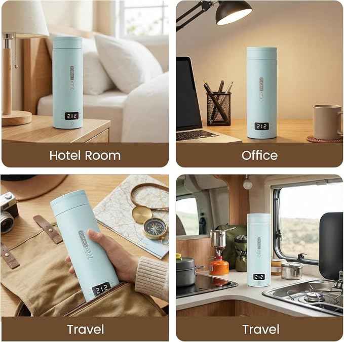 Portable Electric Kettle for Travel, Small Hot Water Kettle with NTC Temperature Control and Auto Shut-Off, 316 Stainless Steel, Blue 120V & 15oz