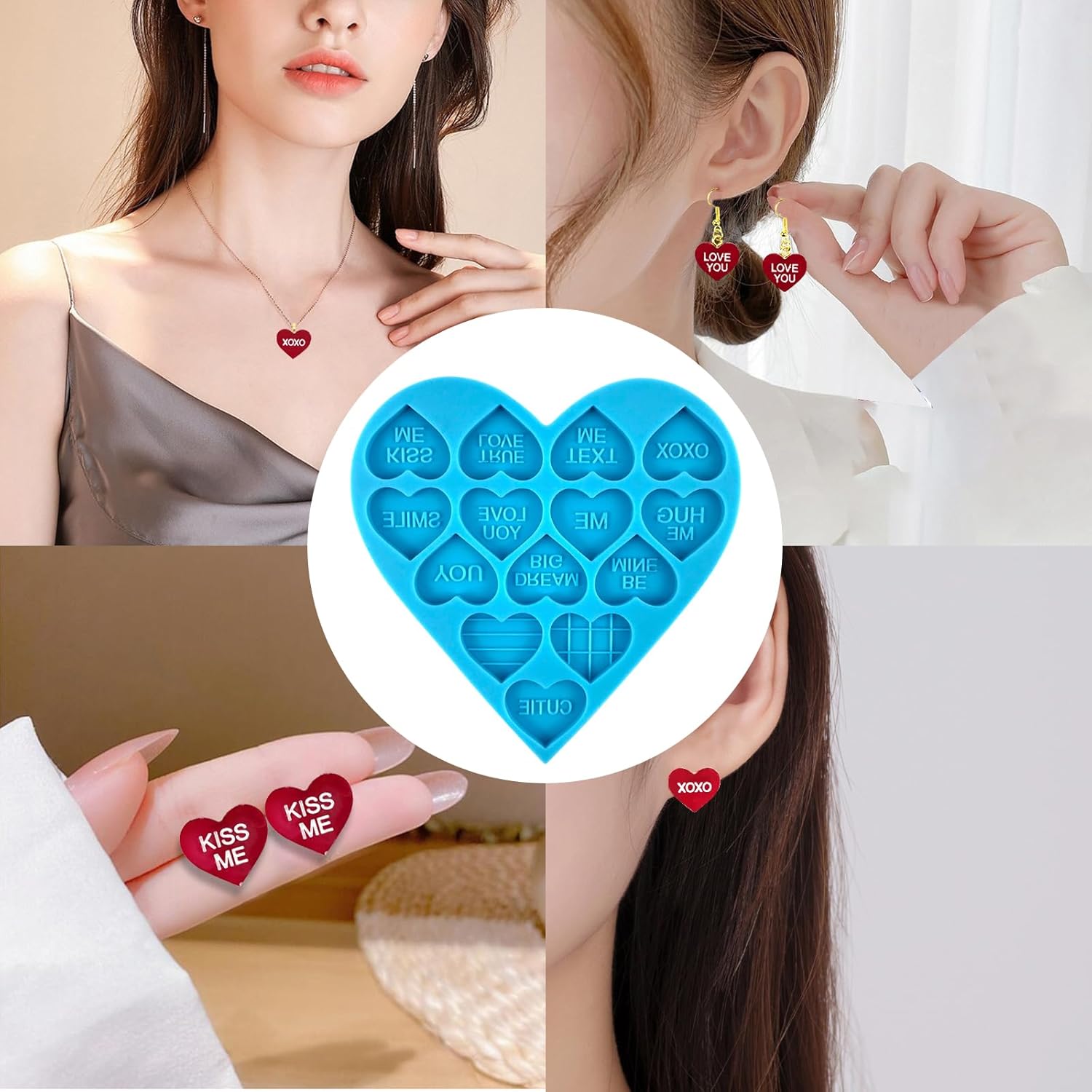 Heart Resin Molds 5pcs Valentine's Heart Silicone Resin Molds for Keychain, Epoxy Resin Casting, Jewelry Making, Valentine Cake Decoration, Cupcake Topper